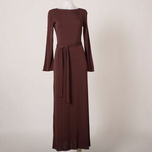 Lynn Lugo Burgundy Long Sleeve Maxi Dress with Tie Waist